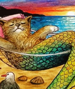 Cat Mermaid On Hammock Paint By Numbers