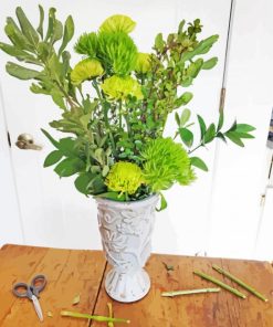 Green Flowers In Vase Paint By Numbers