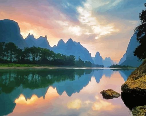 Guilin Mountains Reflection Paint By Numbers