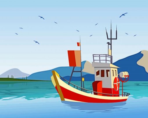 Illustration Wooden Trawler Paint By Numbers