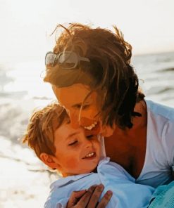 Mother And Son On Beach Paint By Numbers