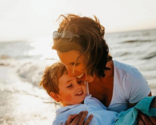 Mother And Son On Beach Paint By Numbers