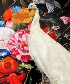 White Peacock And Flowers Paint By Numbers