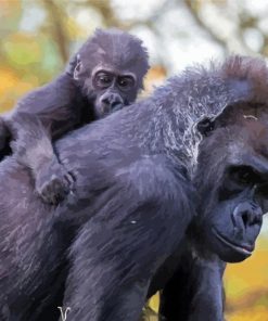 Aesthetic Gorilla Mother And Her Bay Animals Paint By Numbers