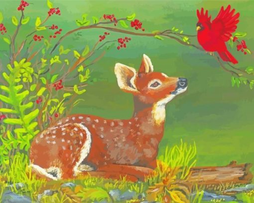 Cute Deer With Cardinal Paint By Numbers