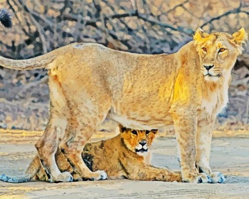 Female Lion With Cub Paint By Numbers