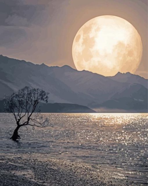 Full Moon Wanaka Tree New Zealand Paint By Numbers