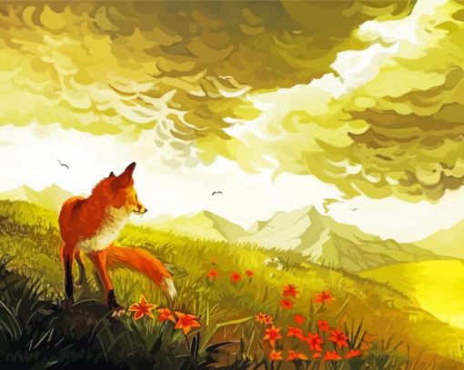 Mountains Fox Watercolor Paint By Numbers