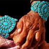 Old Woman Hands Wearing Jewelry Turquoise Paint By Numbers