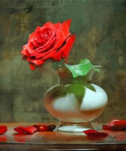 Red Single Rose In Vase Paint By Numbers