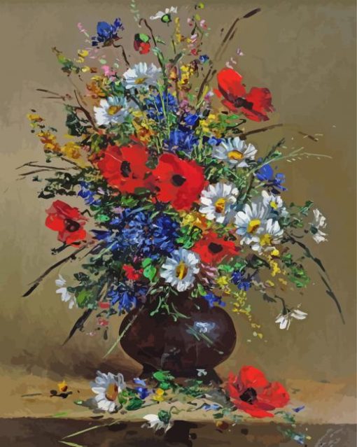 Vase With Cornflowers And Poppies Paint By Numbers