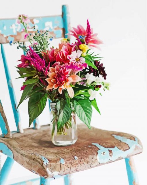 Vintage Flowers On The Chair Paint By Numbers