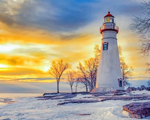 Marblehead Lighthouse Snow Paint By Numbers